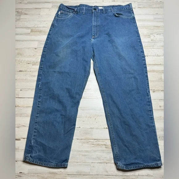 Carhartt FR Denim Blue Work Jeans Relaxed Fit Men 44x30 Workwear FRB100DNM USA - Picture 4 of 9
